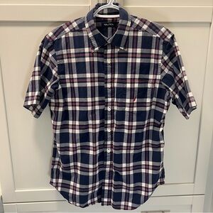 NAUTICA Plaid Navy Red Short Sleeved Shirt Men's Medium